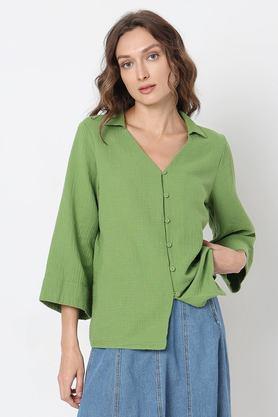 solid cotton women's casual wear shirt - green