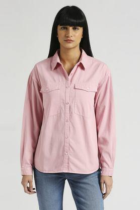solid cotton women's casual wear shirt - pink
