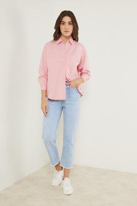 solid cotton women's casual wear shirt - pink
