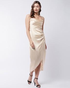 solid cowl-neck dress