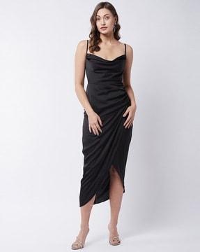 solid cowl-neck dress