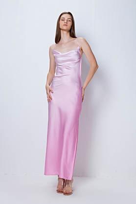 solid cowl neck poly satin women's maxi dress - pink