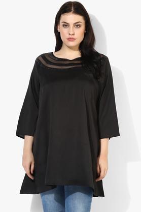 solid crepe boat neck womens tunic - black