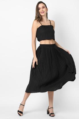 solid crepe off shoulder womens top skirt set - black mix
