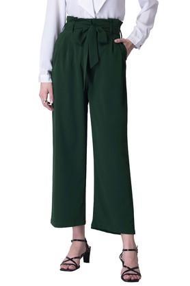 solid crepe regular fit women's casual pants - green