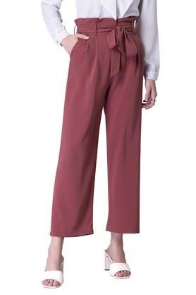 solid crepe regular fit women's casual trousers - pink