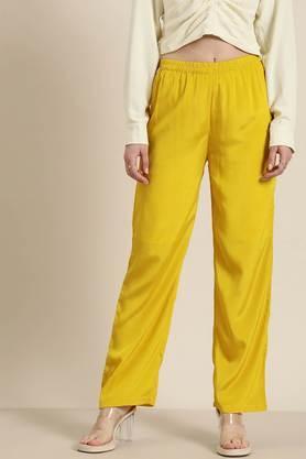 solid crepe regular fit women's pants - yellow