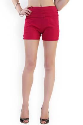 solid crepe regular fit women's shorts - pink