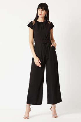 solid crepe relaxed fit women's jumpsuit - black