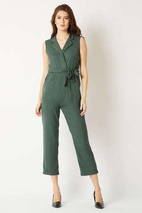 solid crepe relaxed fit women's jumpsuit - green