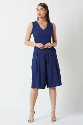 solid crepe relaxed fit women's jumpsuit - navy