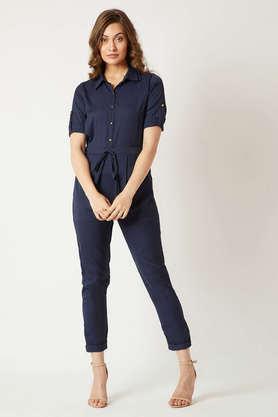 solid crepe relaxed fit women's jumpsuit - navy