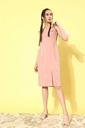 solid crepe square neck womens dress - pink