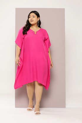 solid crepe v-neck women's midi dress - magenta