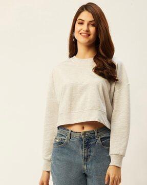 solid crop-length sweatshirt