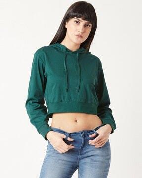 solid crop sweatshirt with hood