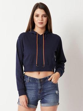 solid crop sweatshirt with hood