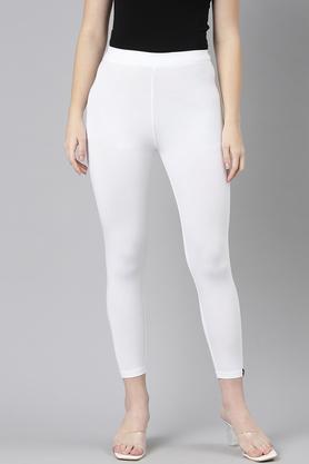 solid crop viscose women's leggings - white