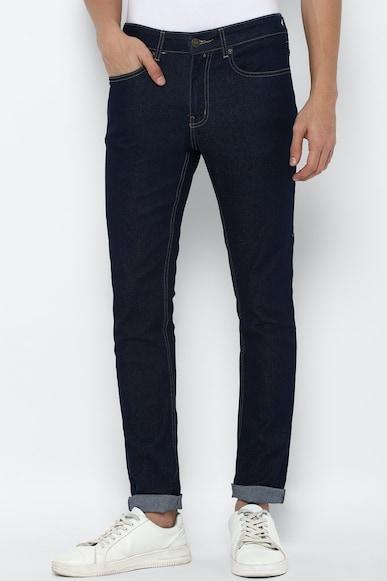 solid dark ankle-length slim fit jeans