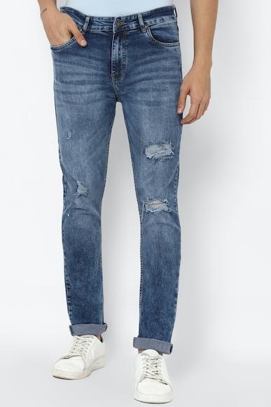 solid dark ankle-length slim fit jeans