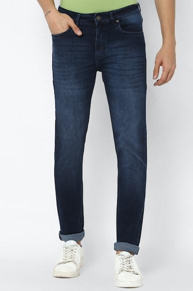 solid dark ankle-length slim fit jeans