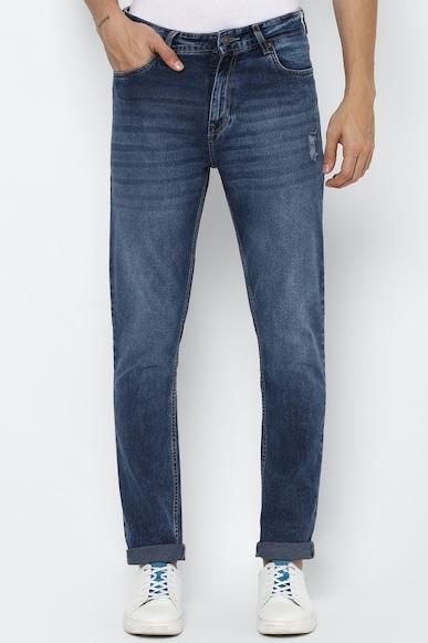 solid dark ankle-length slim fit jeans