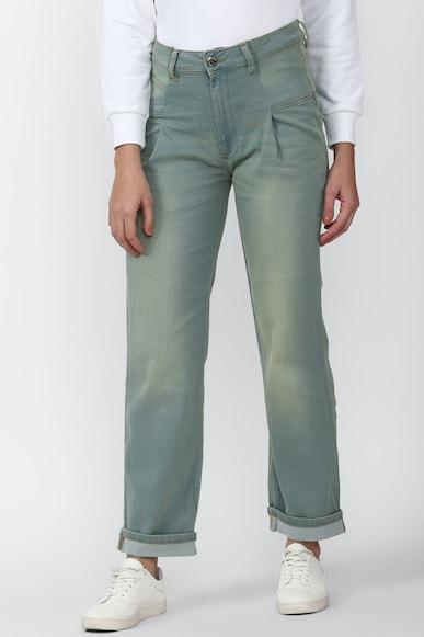 solid dark ankle length straight fit jeans