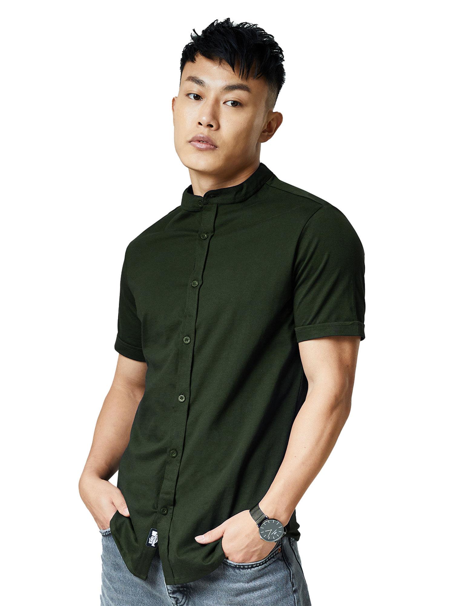 solid dark green knit shirts for men