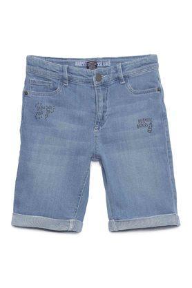 solid denim  regular fit boys shorts - blue