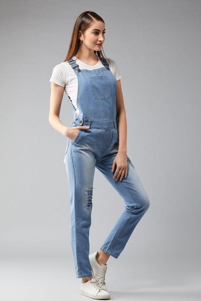 solid denim full length womens dungaree