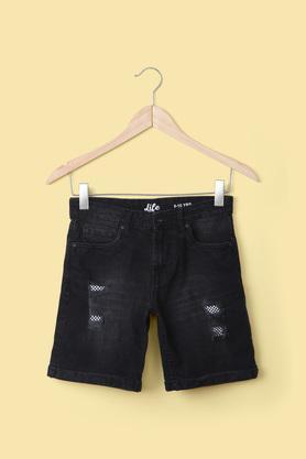 solid denim regular fit boy's shorts - charcoal