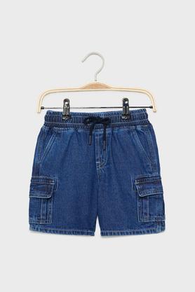 solid denim regular fit boys shorts - indigo