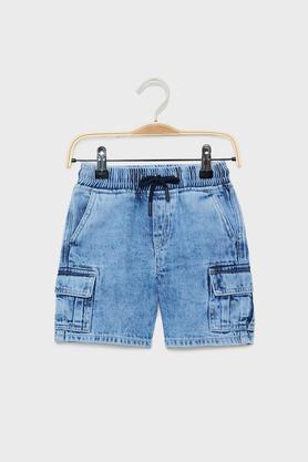 solid denim regular fit boys shorts - midstone