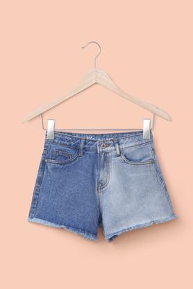 solid denim regular fit girl's shorts - indigo