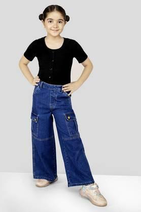 solid denim regular fit girls jeans - blue