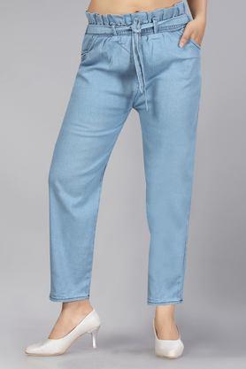 solid denim regular fit girls jeans - blue