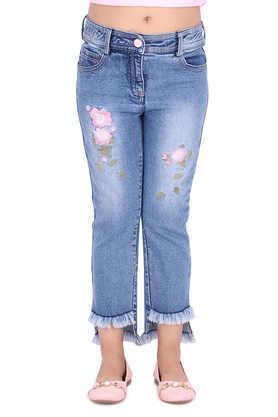 solid denim regular fit girls jeans - blue