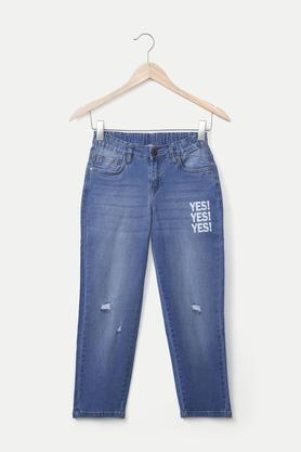 solid denim regular fit girls jeans - mid stone