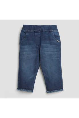 solid denim regular fit girls pants - dark blue