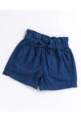 solid denim regular fit girls shorts - denim blue