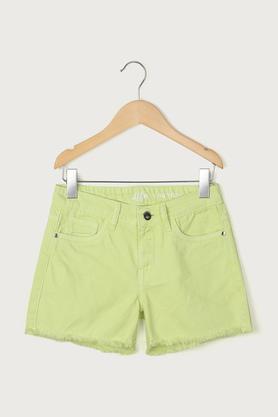 solid denim regular fit girls shorts - lime green