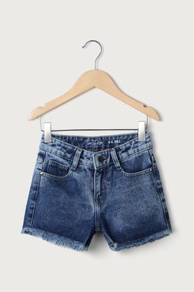 solid denim regular fit girls shorts - mid stone