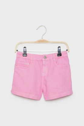 solid denim regular fit girls shorts - pink