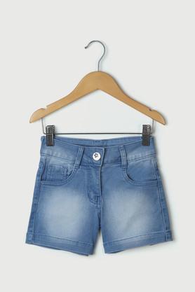 solid denim regular fit girls shorts - stone