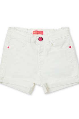 solid denim regular fit girls shorts - white