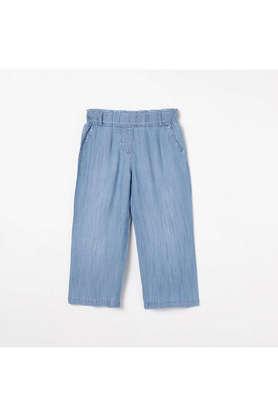 solid denim regular fit girls trousers - light blue