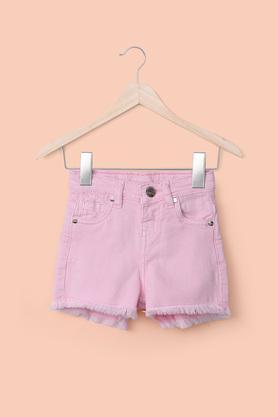 solid denim regular fit infant girl's shorts - pink