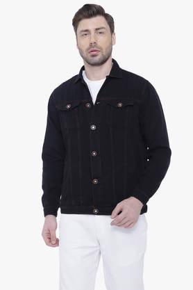 solid denim regular fit men's casual jacket - black