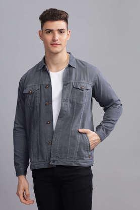 solid denim regular fit men's casual jacket - dark grey