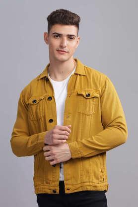 solid denim regular fit men's casual jacket - khaki